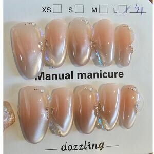 ClAsSy Gold Chrome Cat Eye French Tip Oval | Press on Nails | Sz Large